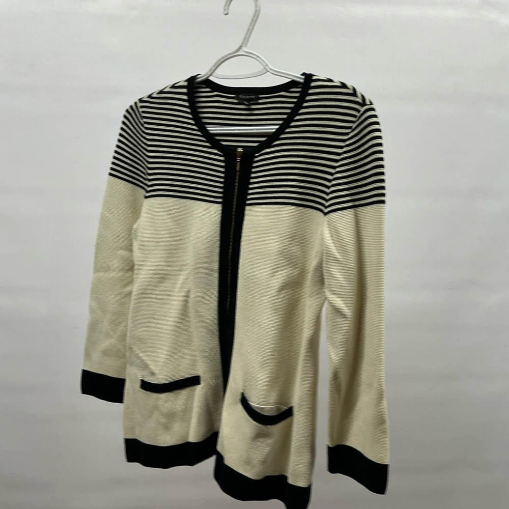 Talbots Black and Cream Striped Cardigan